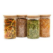 Kit 4 potes de vidro 600ml tampa de bambu herméticos redondos - Tüd Kit 4 potes de vidro 600ml tampa de bambu herméticos redondos - Tüd