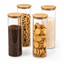 Kit 4 Potes de Vidro Borossilicato 1,2L com Tampa de Bambu Hermética Porta Mantimentos Organizador Cozinha Kit 4 Potes de Vidro Borossilicato 1,2L com Tampa de Bambu Hermética Porta Mantimentos Organizador Cozinha