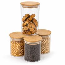 Kit 4 Potes de Vidro Borossilicato 650ml com Tampa de Bambu Hermética Porta Mantimentos Organizador Cozinha Overnight Kit 4 Potes de Vidro Borossilicato 650ml com Tampa de Bambu Hermética Porta Mantimentos Organizador Cozinha Overnight