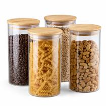 Kit 4 Potes de Vidro Borossilicato 850ml com Tampa de Bambu Hermética Porta Mantimentos Organizador de Cozinha Kit 4 Potes de Vidro Borossilicato 850ml com Tampa de Bambu Hermética Porta Mantimentos Organizador de Cozinha
