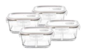 Kit 4 Potes De Vidro Borossilicato Herméticos Com Tampa E Divisória 520Ml Dynasty