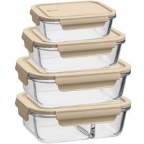 Kit 4 Potes de Vidro Borossilicato Retangulares Tampa Herméticos Capuccino UZ Marmitas