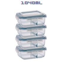 Kit 4 Potes de Vidro com Divisória Marmita 4 Travas 1040ml Kit 4 Potes de Vidro com Divisória Marmita 4 Travas 1040ml