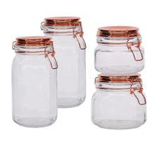 Kit 4 potes de vidro com tampa hermetico para mantimentos arroz açucar - Casa Ambiente