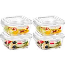 Kit 4 Potes De Vidro Com Vedação Hermética 800ml Quadrado