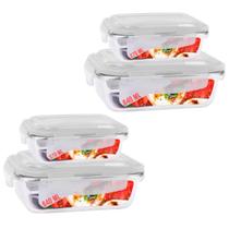 Kit 4 Potes de Vidro Hermetico 2 Tamanhos Retangular Marmita