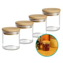 Kit 4 Potes De Vidro Hermético 200ml Tampa Bambu Mantimentos