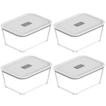 Kit 4 Potes De Vidro Hermético 2400ml Fresh Lock Branco com Tampa para Forno Microondas Kit 4 Potes De Vidro Hermético 2400ml Fresh Lock Branco com Tampa para Forno Microondas