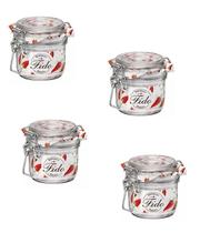 Kit 4 Potes de Vidro Hermético FIDO Terrina 200 ml Ø 83 mm Multiuso Kit 4 Potes de Vidro Hermético FIDO Terrina 200 ml Ø 83 mm Multiuso