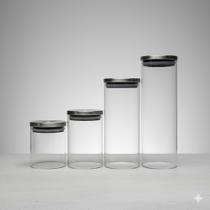 Kit 4 Potes De Vidro Hermetico Inox Multiuso Condimentos