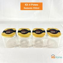 Kit 4 Potes De Vidro Hermético Quadrado Tampa De Bambu 950ml Kit 4 Potes De Vidro Hermético Quadrado Tampa De Bambu 950ml