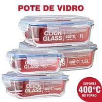Kit 4 Potes de Vidro Herméticos Alta Qualidade Click Glass