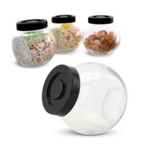 Kit 4 Potes de Vidro para Condimentos 180ml com Tampa Preta porta temperos