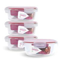 Kit 4 Potes De Vidro Redondo Com Tampa Hermética 950ml