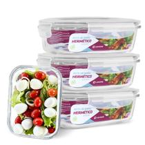 KIT 4 Potes de Vidro Retangular com Tampa Hermética 640ml