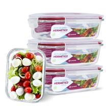 KIT 4 Potes de Vidro Retangular com Tampa Hermética 640ml