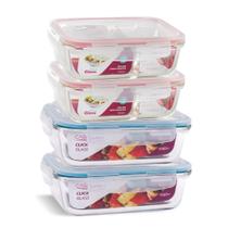 Kit 4 Potes De Vidro Retangulares, 1040ml + 1010 C/divisória