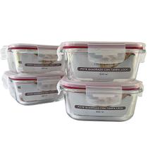 Kit 4 Potes Hermético Marmitas Alimentos Vidro 520ml