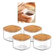 Kit 4 Potes Hermético Para Mantimentos Tampa Bambu 45ml