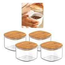 Kit 4 Potes Hermético Para Mantimentos Tampa Bambu 45Ml