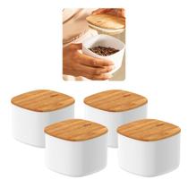 Kit 4 Potes Hermético Para Mantimentos Tampa Bambu 45Ml