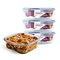 Kit 4 Potes Hermético Quadrado Vidro 1200ml Grande Freezer Kit 4 Potes Hermético Quadrado Vidro 1200ml Grande Freezer