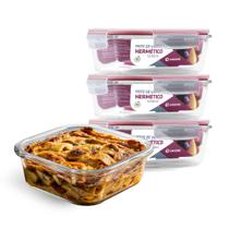 Kit 4 Potes Hermético Quadrado Vidro 1200ml Grande Freezer Kit 4 Potes Hermético Quadrado Vidro 1200ml Grande Freezer