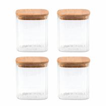 Kit 4 Potes Hermético Quadrado Vidro Borossilicato com Tampa Bambu 235ml- Tuut Kit 4 Potes Hermético Quadrado Vidro Borossilicato com Tampa Bambu 235ml- Tuut