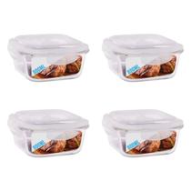 Kit 4 Potes Hermético Quadrado Vidro Freezer Micro-ondas Marmita Com Tampa Transparente 800ML Cor:Incolor Kit 4 Potes Hermético Quadrado Vidro Freezer Micro-ondas Marmita Com Tampa Transparente 800ML Cor:Incolor