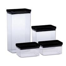 Kit 4 Potes Hermético Retangular Black 580/1300/2600Ml 1954 Kit 4 Potes Hermético Retangular Black 580/1300/2600Ml 1954