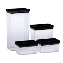 Kit 4 Potes Hermético Retangular Black 580/1300/2600ML Kit 4 Potes Hermético Retangular Black 580/1300/2600ML