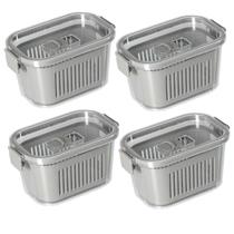 Kit 4 Potes Hermético Slim C/ Cesto e Tampa De Travas 630ml Cinza- Paramount
