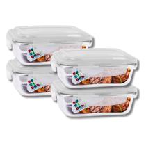 Kit 4 Potes Hermetico Vidro 1040ml Marmita Tampa 4 Travas Kit 4 Potes Hermetico Vidro 1040ml Marmita Tampa 4 Travas