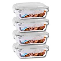 Kit 4 Potes Hermetico Vidro Liso 1040ml Grande Marmitas Frutas