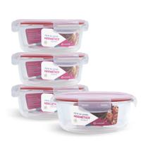 Kit 4 Potes Hermético Vidro Redondo Grande Marmita 1300ml