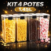 Kit 4 Potes Herméticos 1,45 Litro Tampa De Vedação Empilhável Cor Incolor