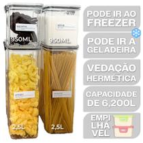 Kit 4 Potes Herméticos 2 Potes 2,15L 2 Potes 950ml Vedado Trava Reforçada