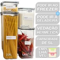 Kit 4 Potes Herméticos 2,15L 1,45L 950ml 450ml Trava Reforçada Vedado