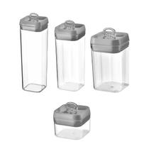 Kit 4 Potes Herméticos Cinza Frio Flip Coza