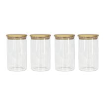 Kit 4 Potes Herméticos de Vidro com Tampa de Bambu 1000ml