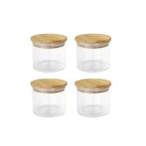 Kit 4 Potes Herméticos de Vidro com Tampa de Bambu 450ml
