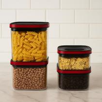 Kit 4 Potes Herméticos Empilháveis Tampa Vermelha Premium Organização e Conservação de Alimentos WESTING by BSMIX