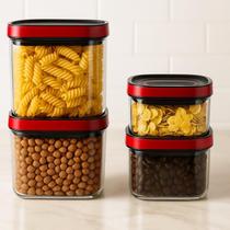 Kit 4 Potes Herméticos Empilháveis Tampa Vermelha Premium Vedação Total WESTING by BSMIX Kit 4 Potes Herméticos Empilháveis Tampa Vermelha Premium Vedação Total WESTING by BSMIX