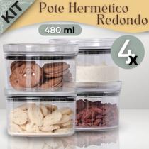 Kit 4 Potes Herméticos P/ Alimentos Redondo Paramount 480ml