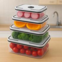 Kit 4 potes herméticos plástico com tampa vedação empilhável freezer micro-ondas alimentos cozinha organização transparente