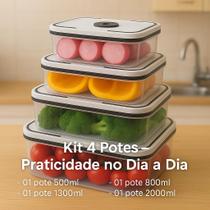 Kit 4 Potes Herméticos Plástico Transparente com Tampa Vedação Organizador Mantimentos