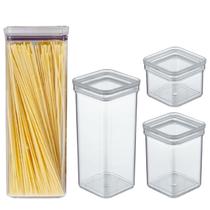 Kit 4 Potes Herméticos Porta Mantimentos Acrílico Quadrado Kit 4 Potes Herméticos Porta Mantimentos Acrílico Quadrado