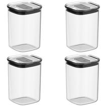 Kit 4 Potes Herméticos Quadrados 1L para Mantimentos Dupla Vedação com Tampa Design Empilhável para Cozinha Despensa Armário Cozinha Kit 4 Potes Herméticos Quadrados 1L para Mantimentos Dupla Vedação com Tampa Design Empilhável para Cozinha Despensa Armário Cozinha