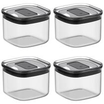 Kit 4 Potes Herméticos Quadrados 450ml com Tampa Vedação Dupla Empilháveis para Organização Alimentos Secos Grãos Mantimentos Cozinha Armário
