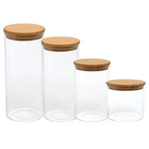 Kit 4 Potes Herméticos Redondo Tampa Bambu Zen VD24476 - Mimo Style Kit 4 Potes Herméticos Redondo Tampa Bambu Zen VD24476 - Mimo Style